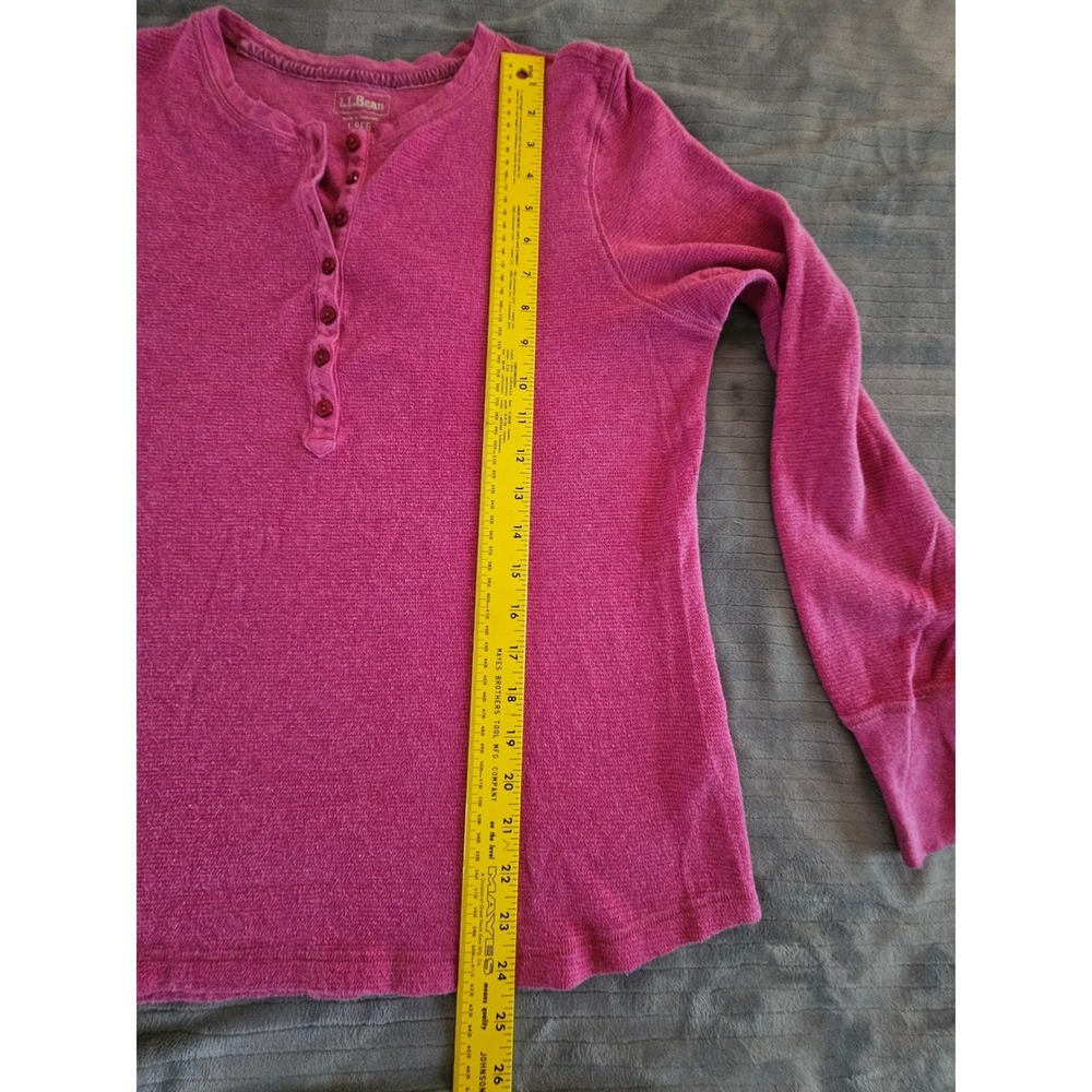 LL Bean Womens Raspberry Pink Waffle Knit Henley Top Long Sleeve Large Regular - Picture 5 of 9